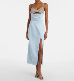 Rachel Gilbert Celestia Satin Crystal Embellished Midi Dress Blue AU 10 | Beaded Gala Ball Gown Formal Diamante Evening Dress for rent on The Volte - image 1