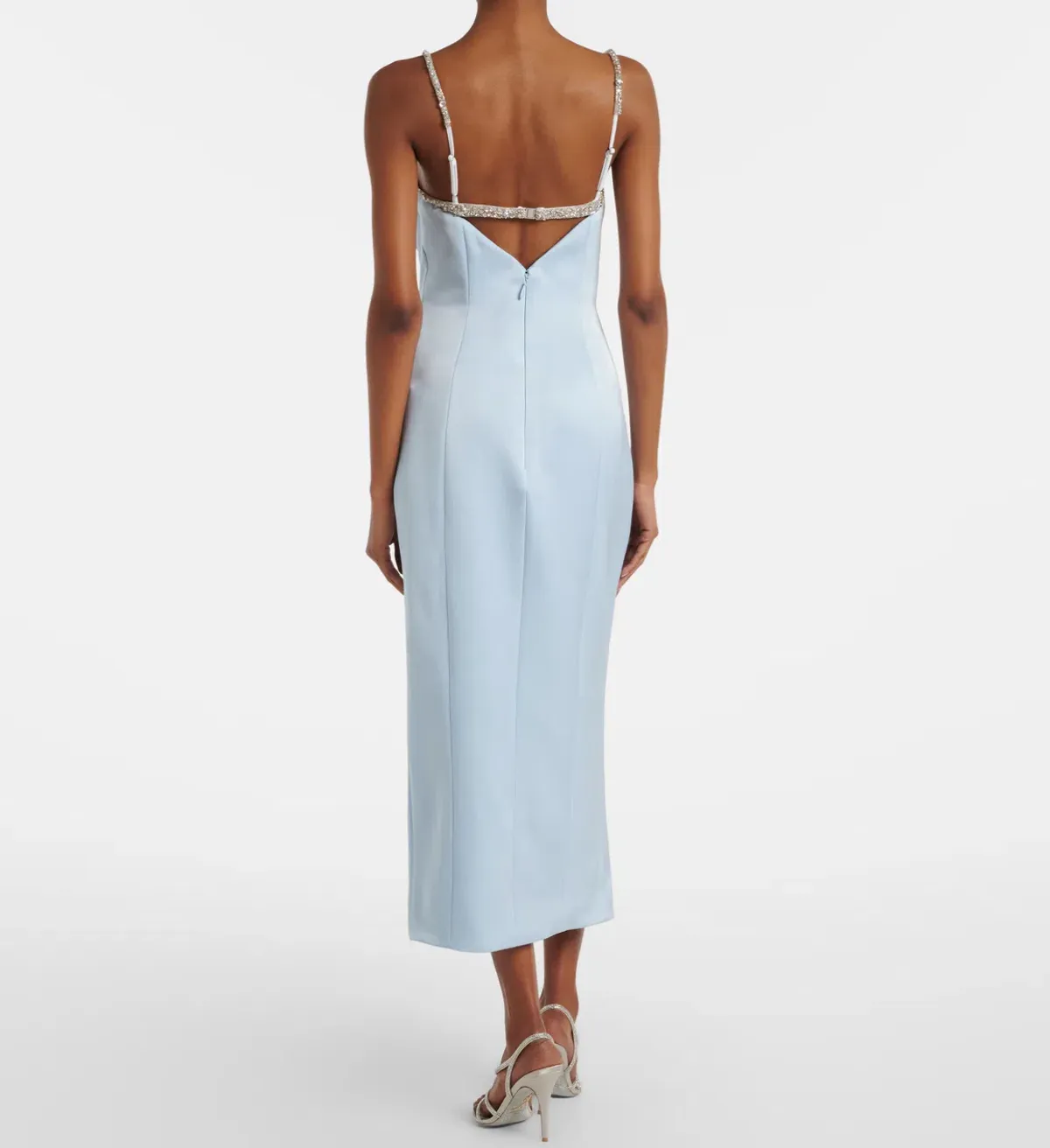 Rachel Gilbert Celestia Satin Crystal Embellished Midi Dress Blue AU 10 | Beaded Gala Ball Gown Formal Diamante Evening Dress - Image 4
