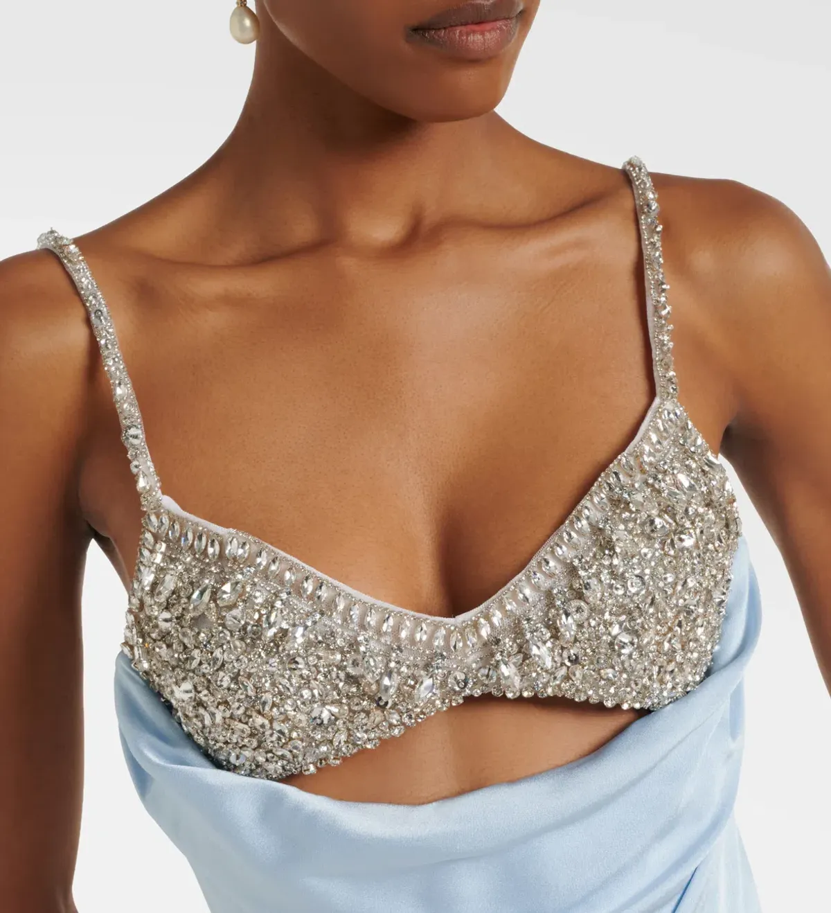 Rachel Gilbert Celestia Satin Crystal Embellished Midi Dress Blue AU 10 | Beaded Gala Ball Gown Formal Diamante Evening Dress - Image 2