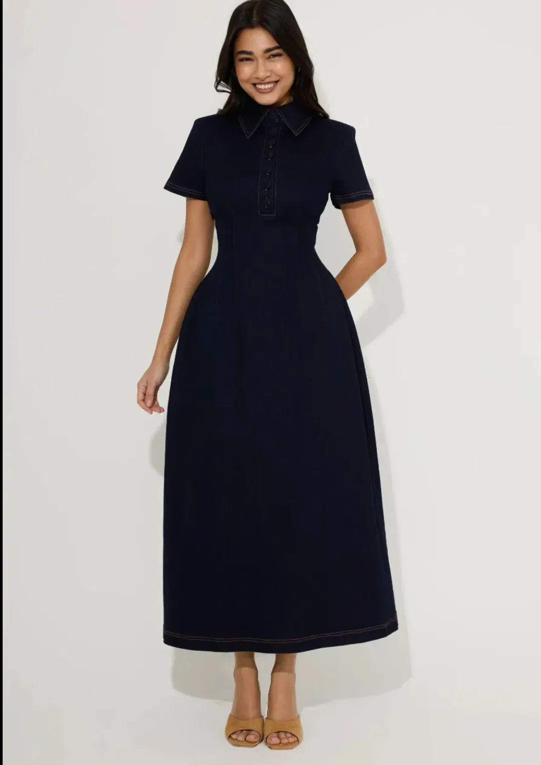 Odd Muse Denim Collared Midi Dress Indigo Size L / AU 12 for rent on The Volte - main image