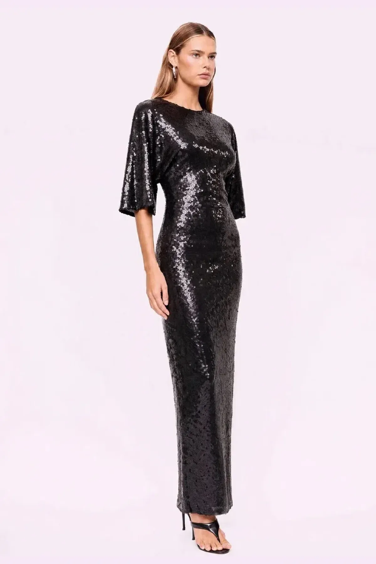 Suboo Ava Sequin Cape Maxi Dress; black sequin; M / AU 10 - Image 2