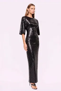 Suboo Ava Sequin Cape Maxi Dress; black sequin; M / AU 10 for rent on The Volte - image 2