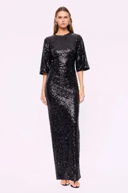 Suboo Ava Sequin Cape Maxi Dress; black sequin; M / AU 10 for rent on The Volte - image 1