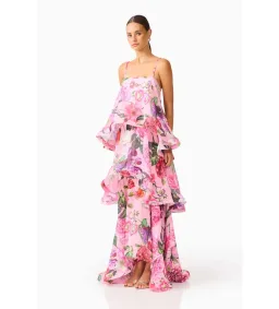 Elliatt Armani Tiered Maxi Dress in Pink Floral Size XS/AU6 for rent on The Volte - image 2