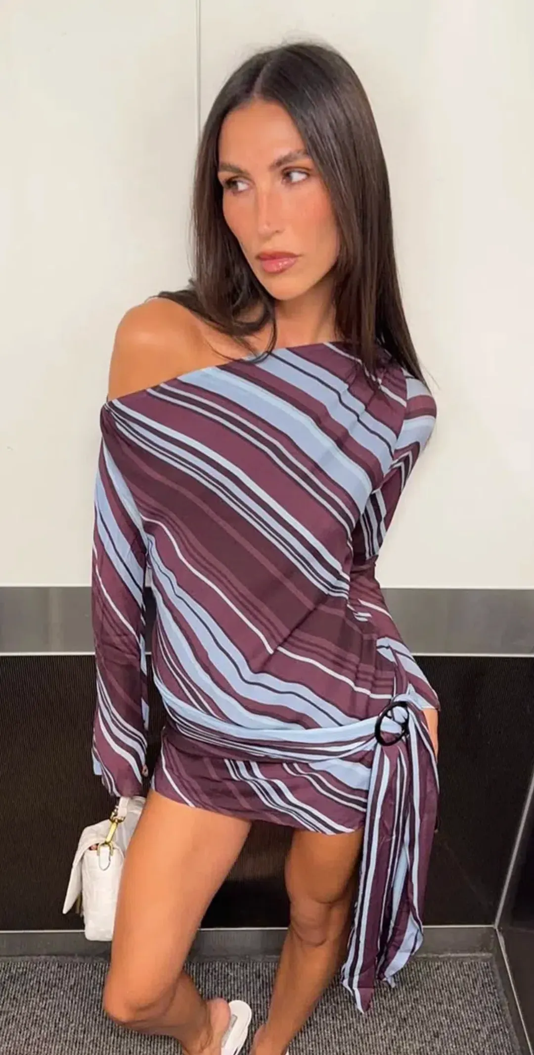 Benni Elise Mini Dress, Midnight stripe size 6 for rent on The Volte - main image