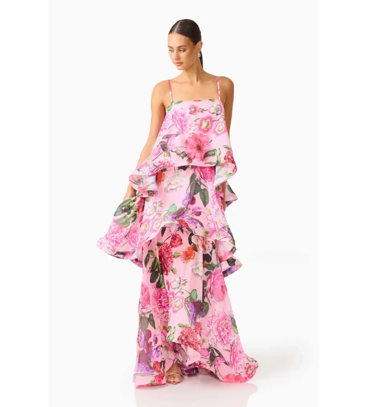 Elliatt Armani Tiered Maxi Dress in Pink Floral Size S/AU8 - Image 3