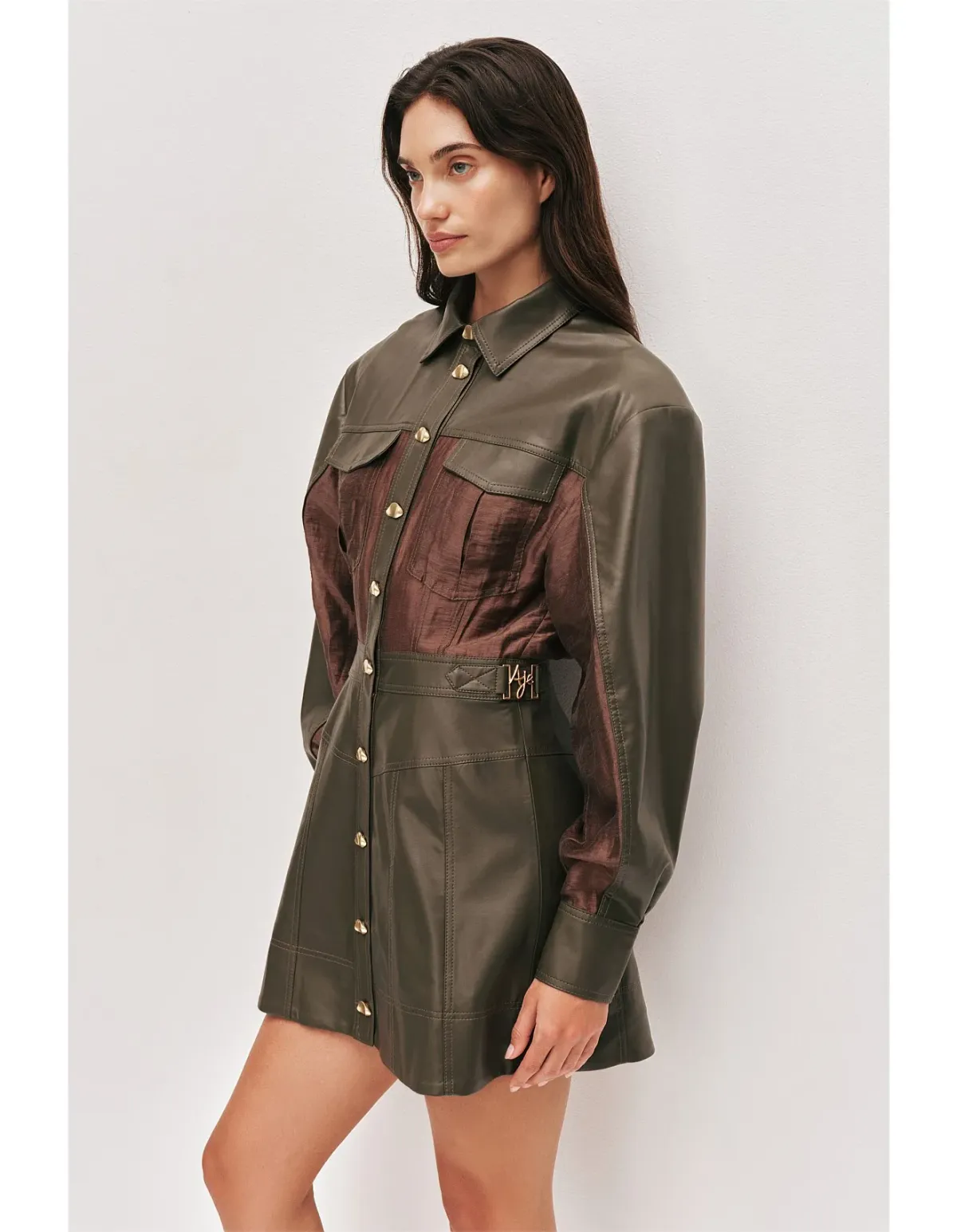 Aje Darci Mini Dress Size 6 AU Olive - Image 3