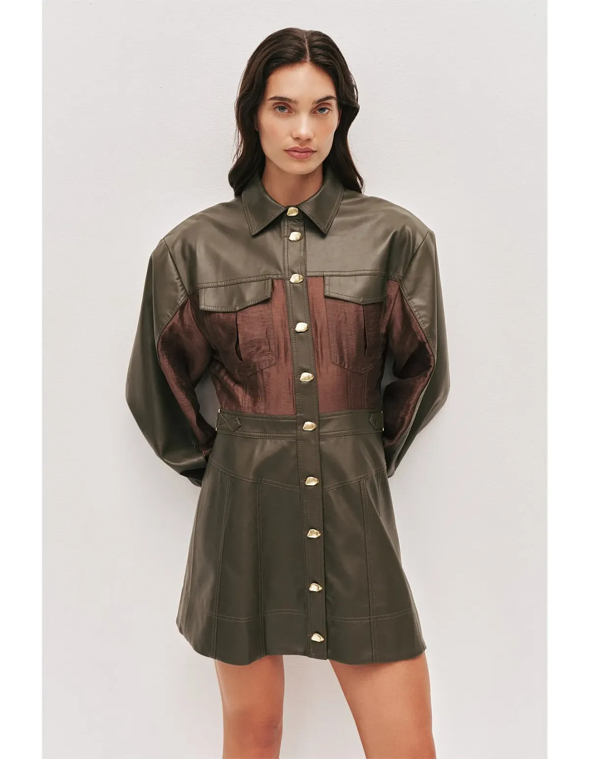 Aje Darci Mini Dress Size 6 AU Olive - Image 2