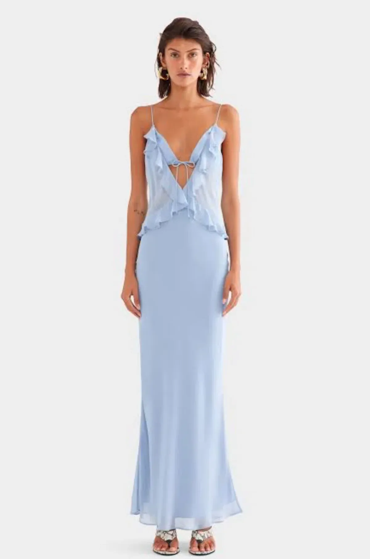 Venroy Silk Bralette Ruffle Maxi Dress Blue size Small / AU 8 - Image 1