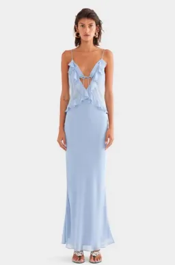 Venroy Silk Bralette Ruffle Maxi Dress Blue size Small / AU 8 for rent on The Volte - image 1