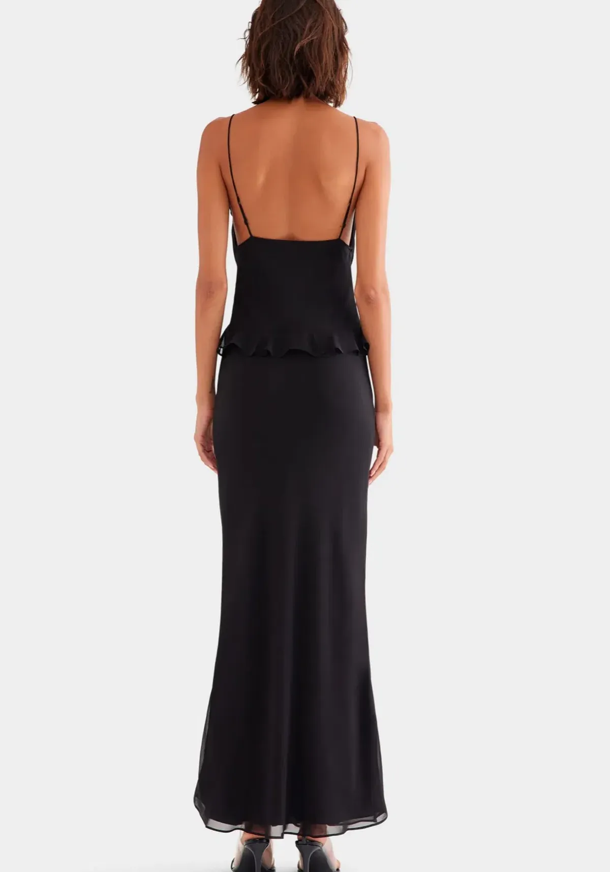 Venroy Silk Bralette Ruffle Maxi Dress In Black AU 6 / XS - Image 2