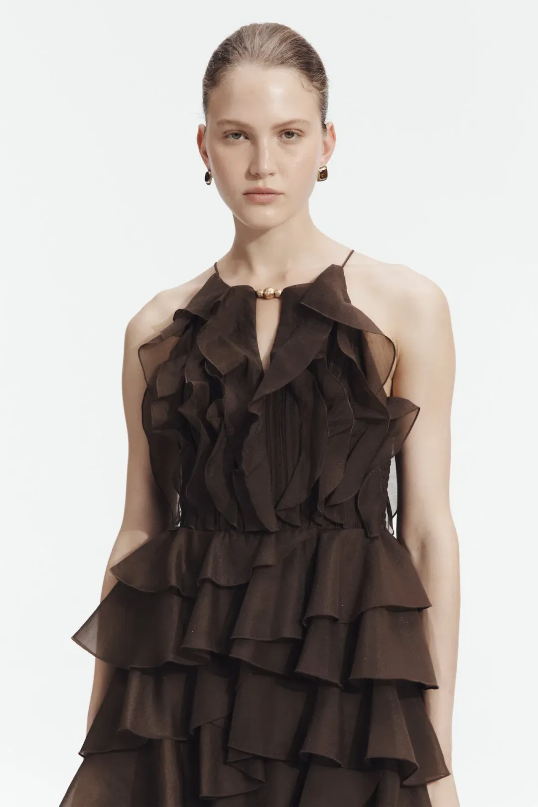 Aje Cleo Maxi Gown in Carob Brown Size 12 for rent on The Volte - main image