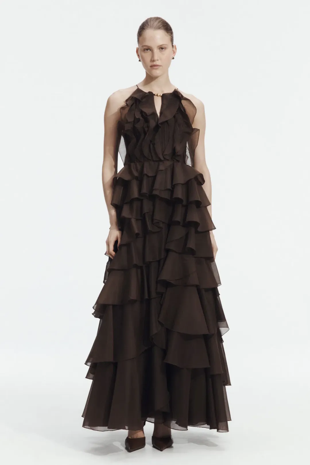 Aje Cleo Maxi Gown in Carob Brown Size 10 for rent on The Volte - main image