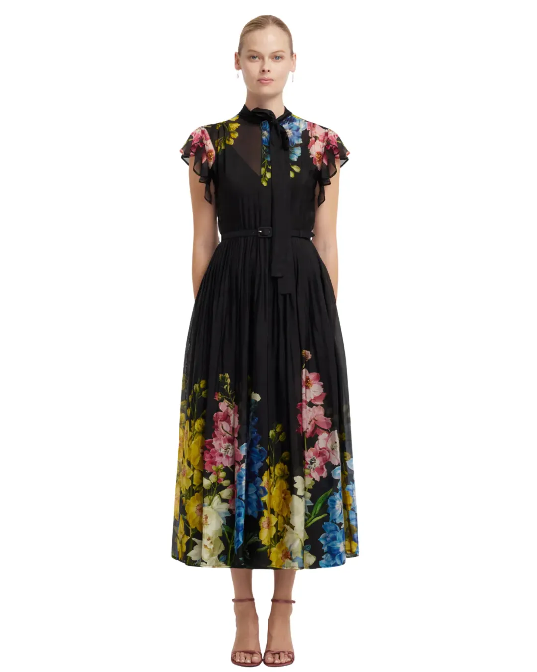 Leo Lin Grace Flutter Sleeve Midi Dress Size 12 for rent on The Volte - main image