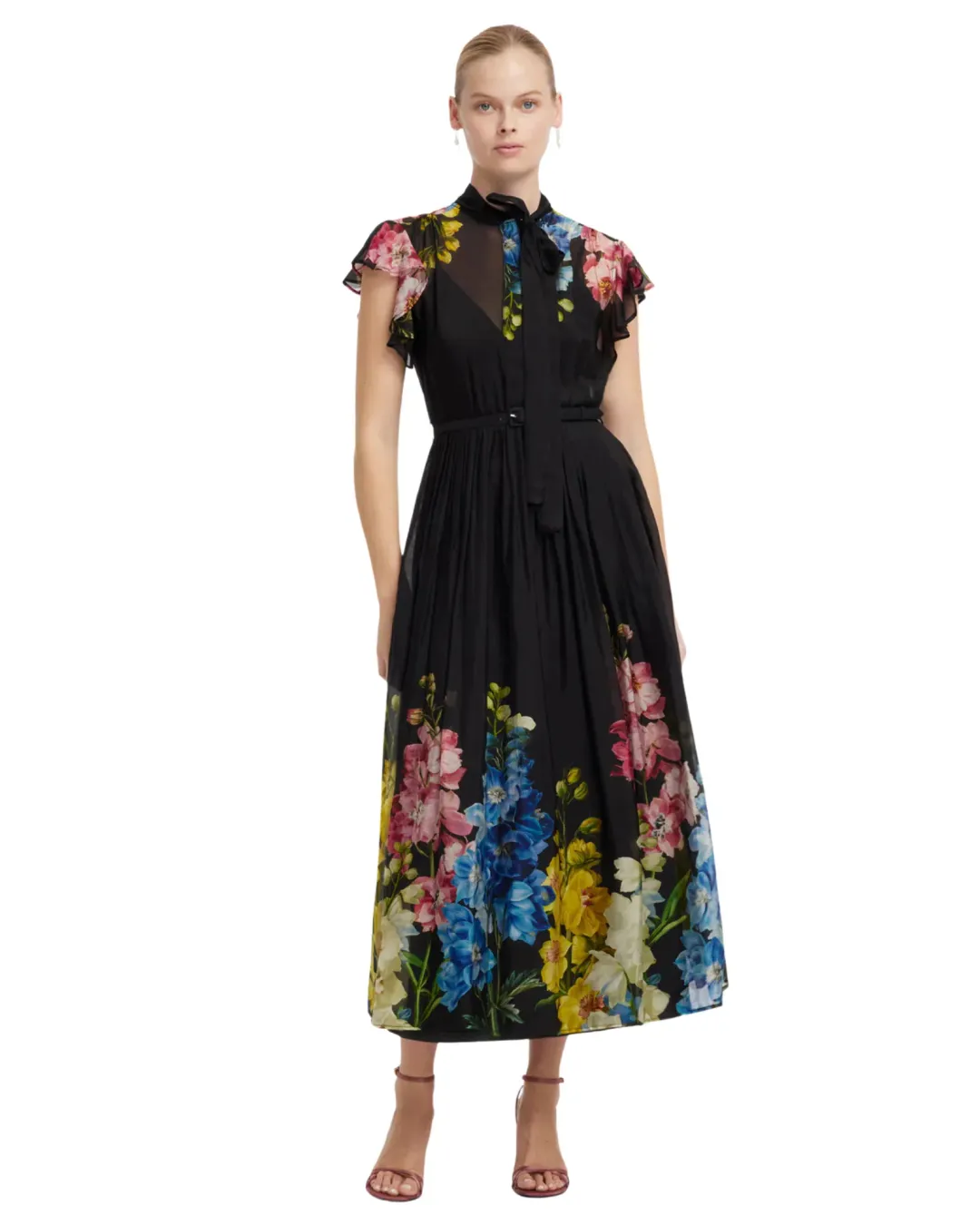 Leo Lin Grace Flutter Sleeve Midi Dress Size 14 for rent on The Volte - main image