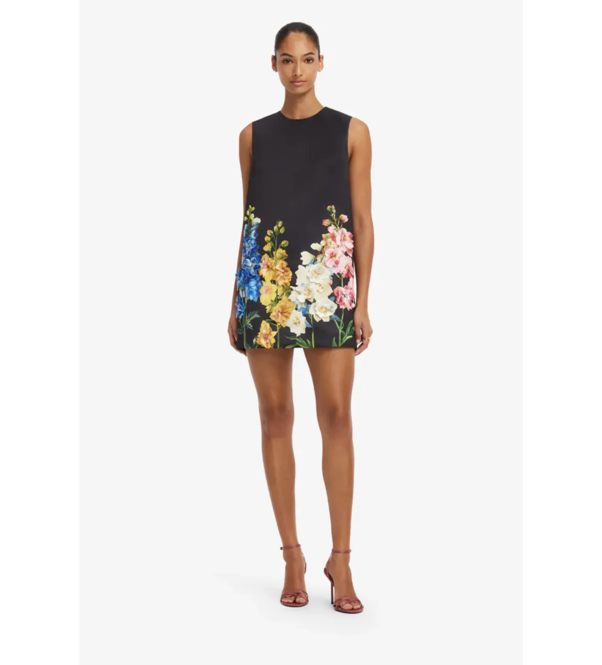 Leo Lin Yvonne Embroidered Mini Dress in Snapdragon Print in Ebony Size AU10 - Image 1