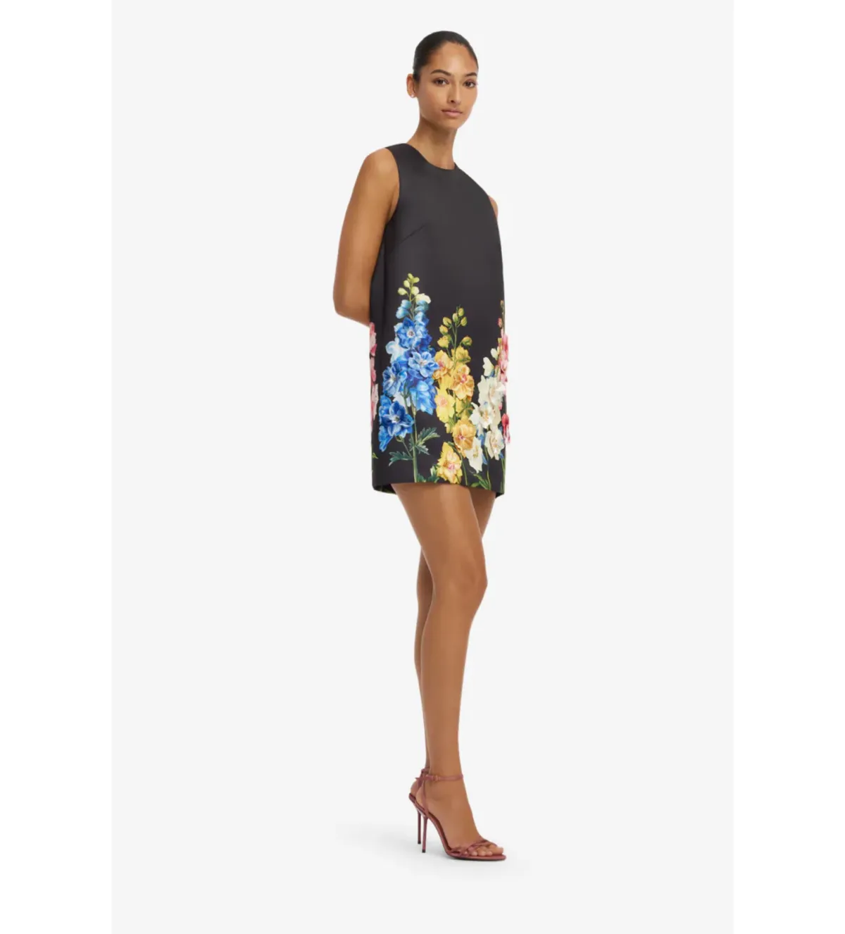Leo Lin Yvonne Embroidered Mini Dress in Snapdragon Print in Ebony Size AU10 - Image 2