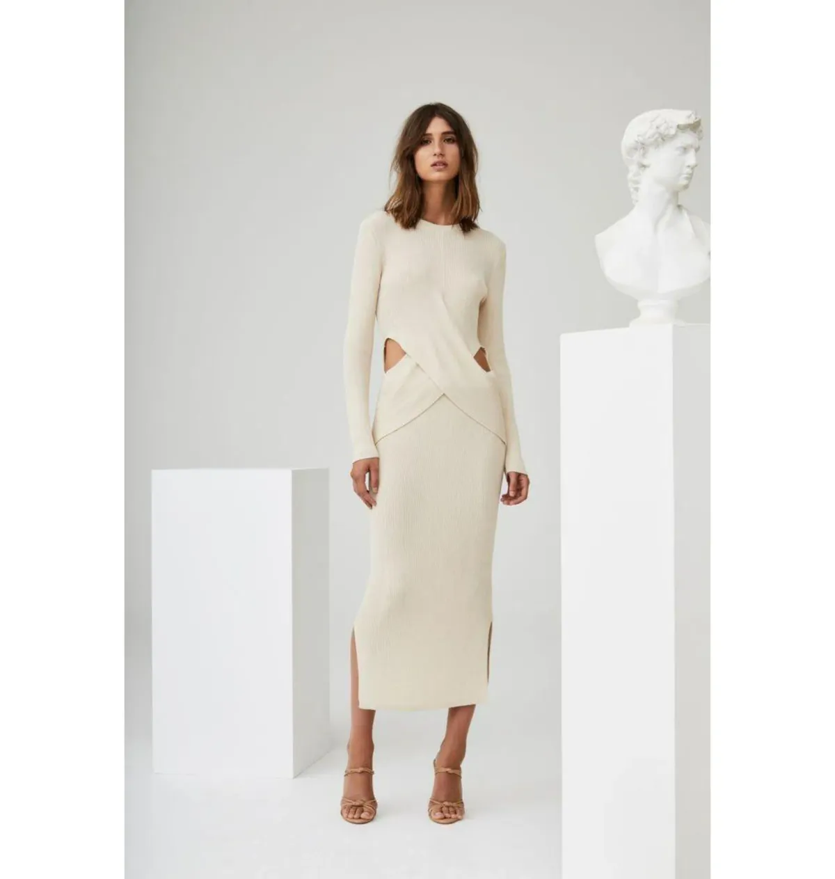 Sir the Label Celena Draped Knit Midi Dress Cream Size 0 / AU 6 - Image 1
