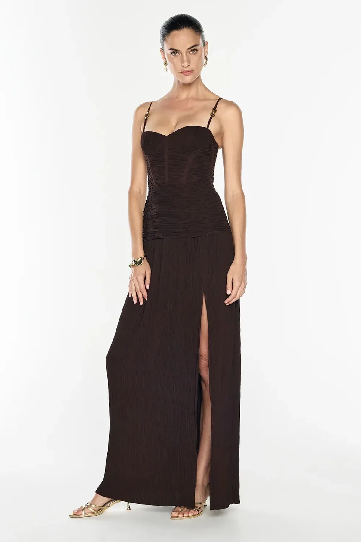 MANNING CARTELL DOUBLE TIME PLEAT MAXI CHOCOLATE / SIZE 10 - Image 3