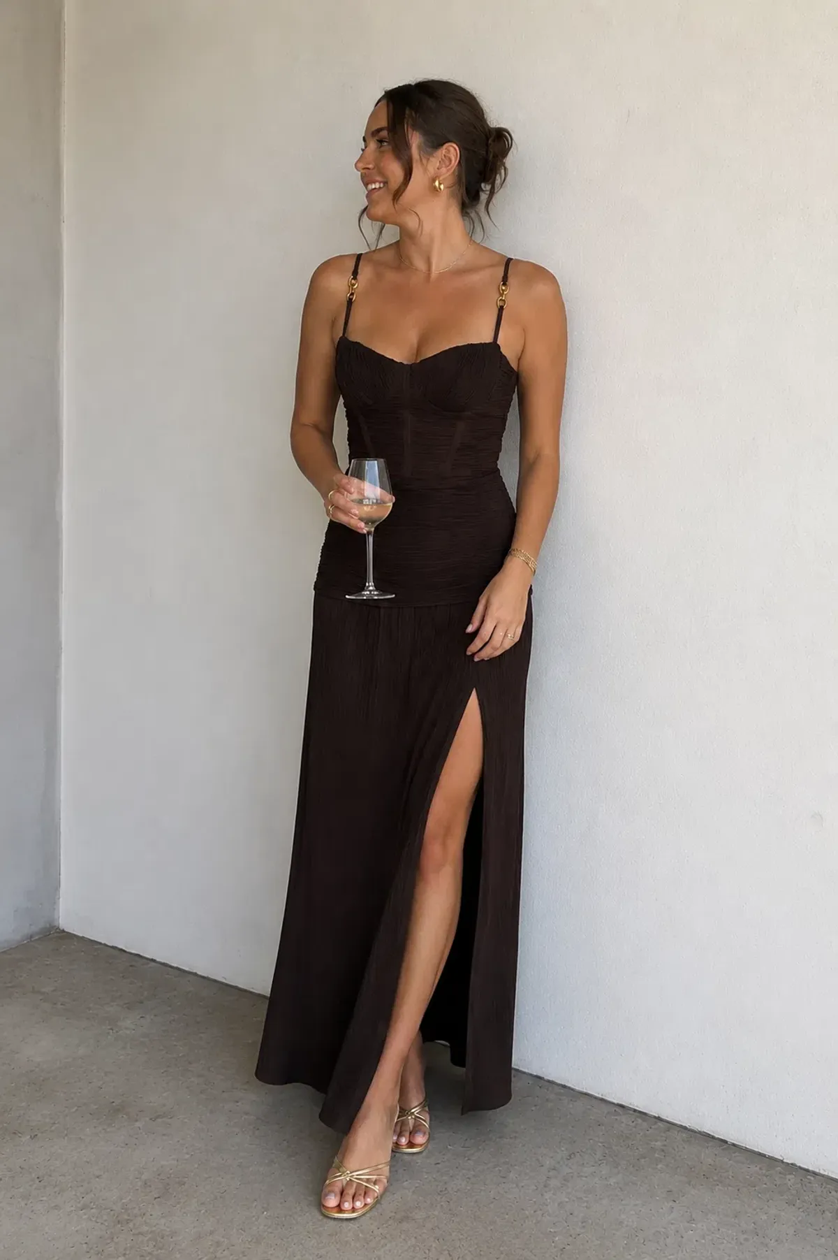 MANNING CARTELL DOUBLE TIME PLEAT MAXI CHOCOLATE / SIZE 10 for rent on The Volte - main image