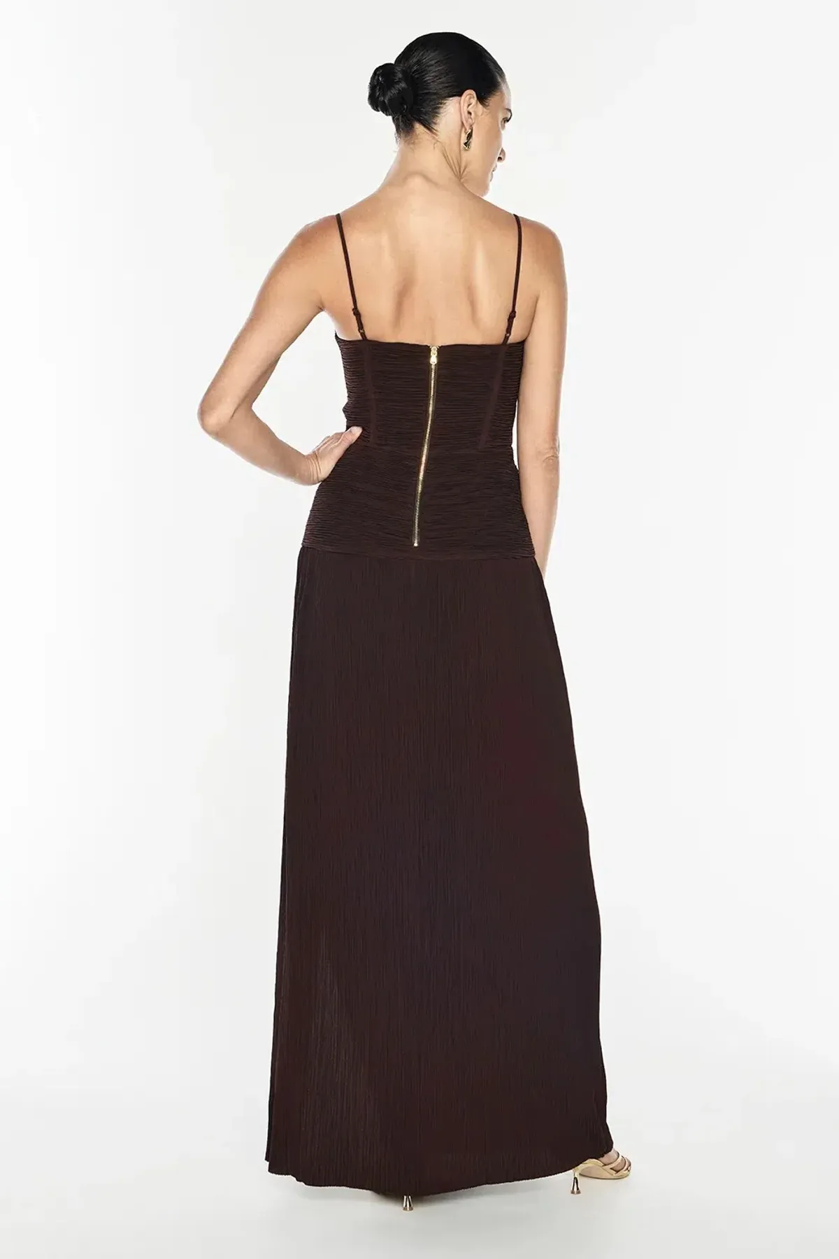 MANNING CARTELL DOUBLE TIME PLEAT MAXI CHOCOLATE / SIZE 10 - Image 2