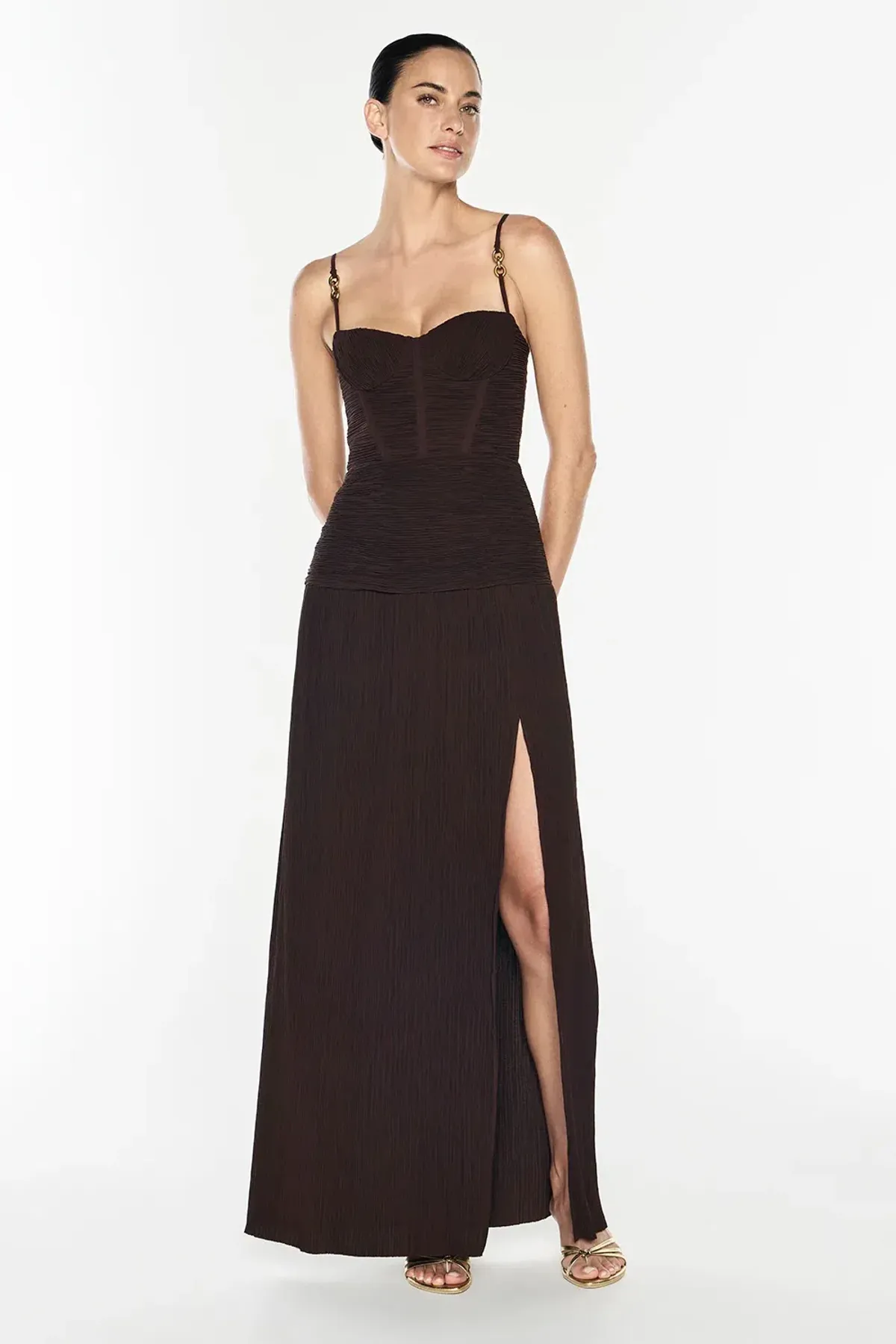 MANNING CARTELL DOUBLE TIME PLEAT MAXI CHOCOLATE / SIZE 10 - Image 1