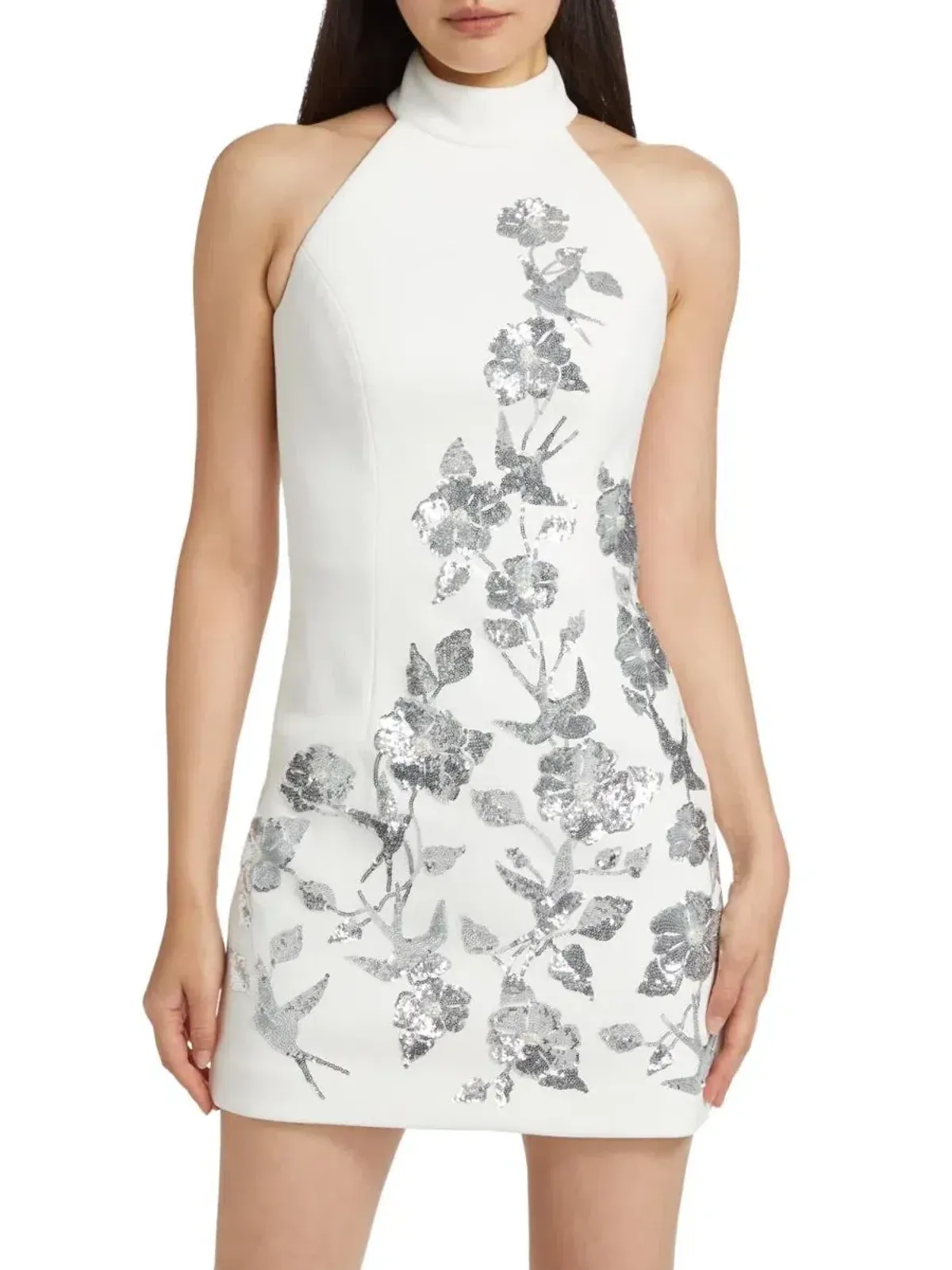 🩶 Rebecca Vallance Monroe Halter Mini Dress - Size 10 - Ivory White Silver Sequin Embellished Dress 🩶 - Image 1