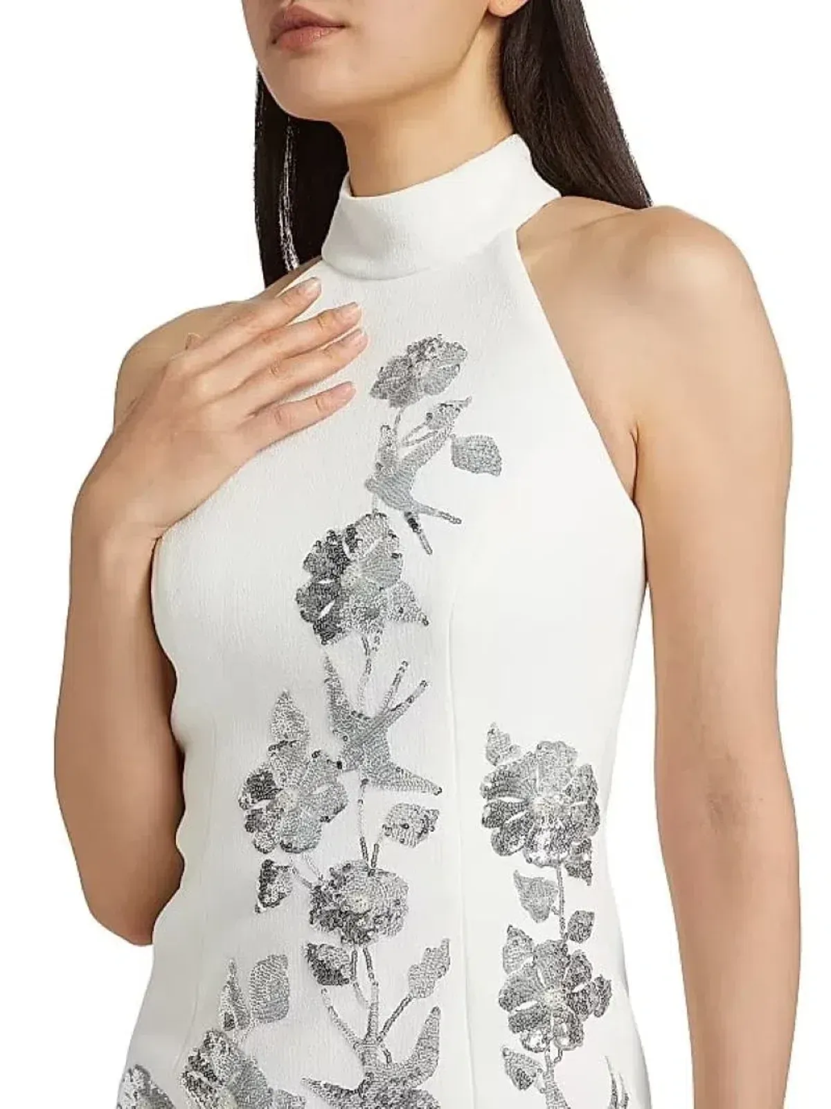 🩶 Rebecca Vallance Monroe Halter Mini Dress - Size 10 - Ivory White Silver Sequin Embellished Dress 🩶 - Image 6