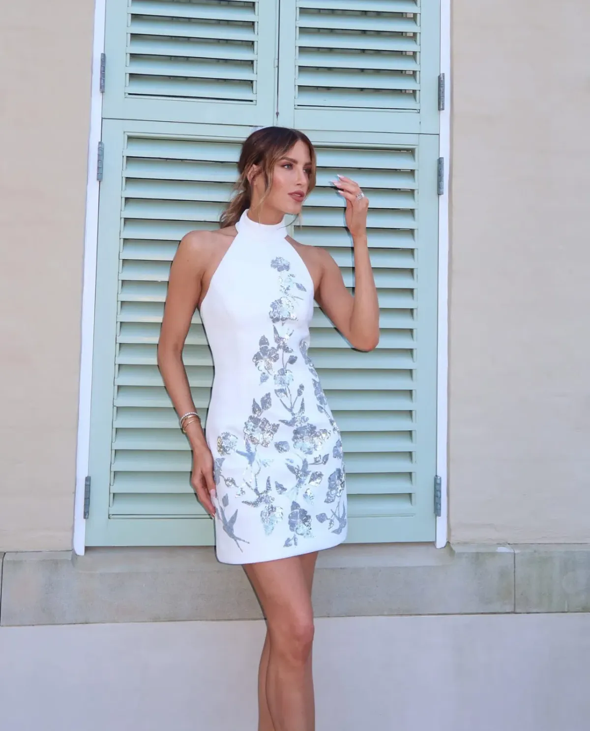 🩶 Rebecca Vallance Monroe Halter Mini Dress - Size 10 - Ivory White Silver Sequin Embellished Dress 🩶 - Image 5