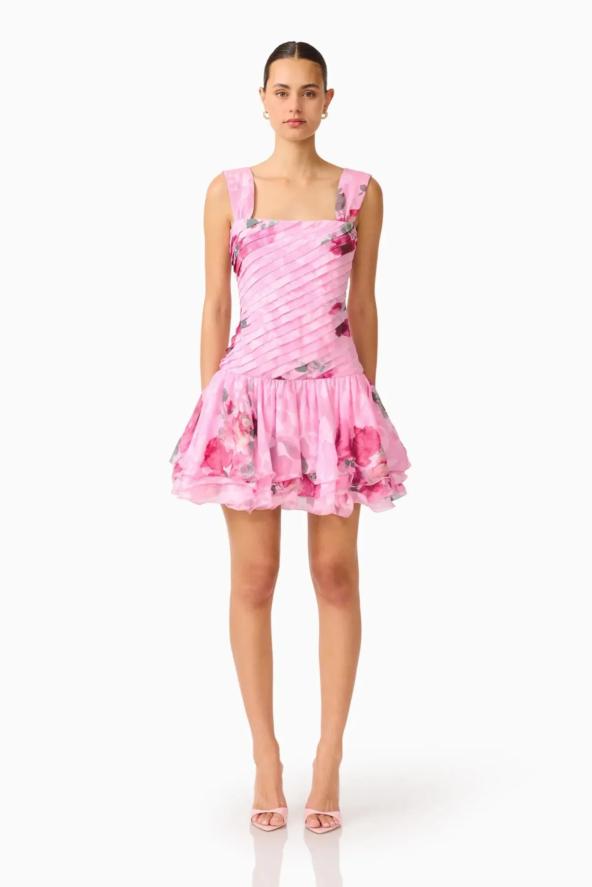 ELLIATT ELEANORA DROP WAIST MINI PINK FLORAL / SIZE 12 - Image 1