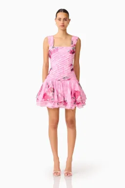 ELLIATT ELEANORA DROP WAIST MINI PINK FLORAL / SIZE 12 for rent on The Volte - image 1
