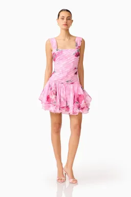 ELLIATT ELEANORA DROP WAIST MINI PINK FLORAL / SIZE 12 for rent on The Volte - image 2