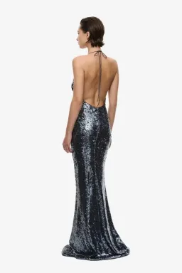BRAND NEW 🩶 Misha "THE PLUNGE" Silver Sequin Jersey Maxi Dress - Size M / 10 AU - Gunmetal Grey Gown 🩶 for rent on The Volte - image 2