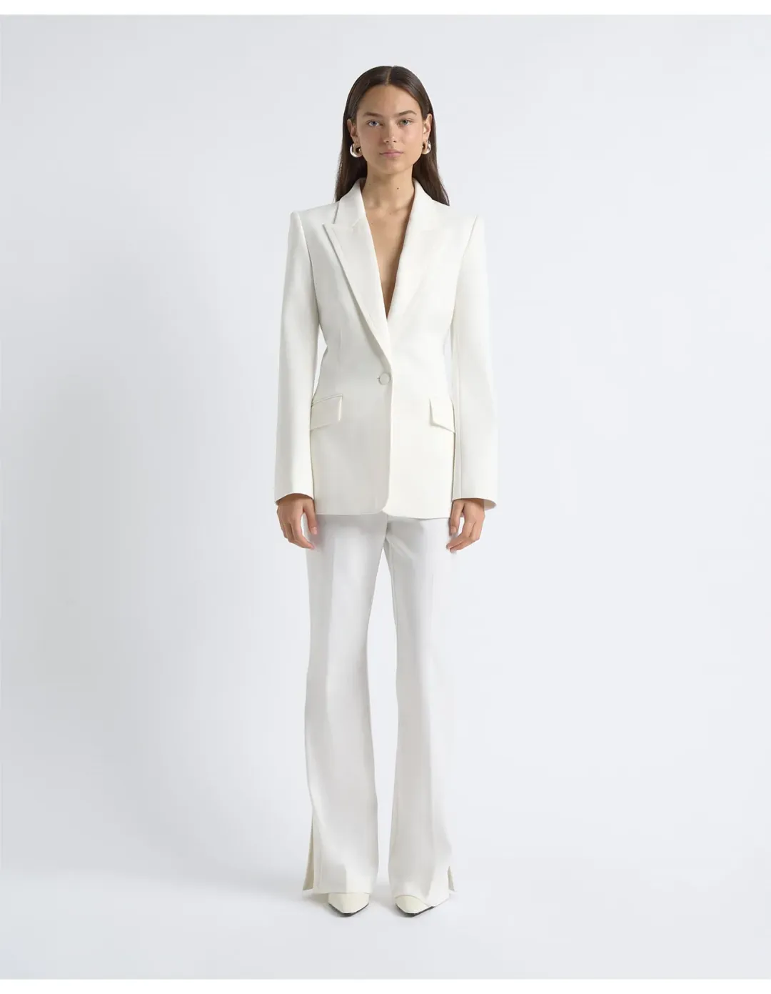 Cue Single Breasted Satin Lapel Blazer Size 6 AU Ivory for rent on The Volte - main image