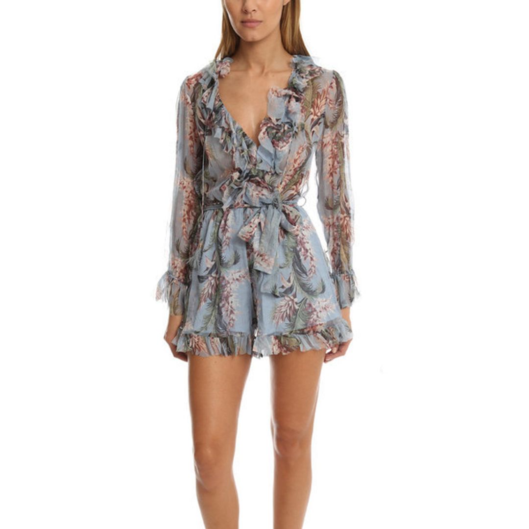 Zimmermann Winsome Ruffle Playsuit Blue Floral Size 6 for rent on The Volte - main image