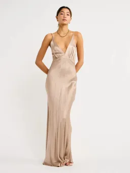Bec and Bridge Lorelai V Maxi Dress in Smoke Taupe Size 6 for rent on The Volte - image 1