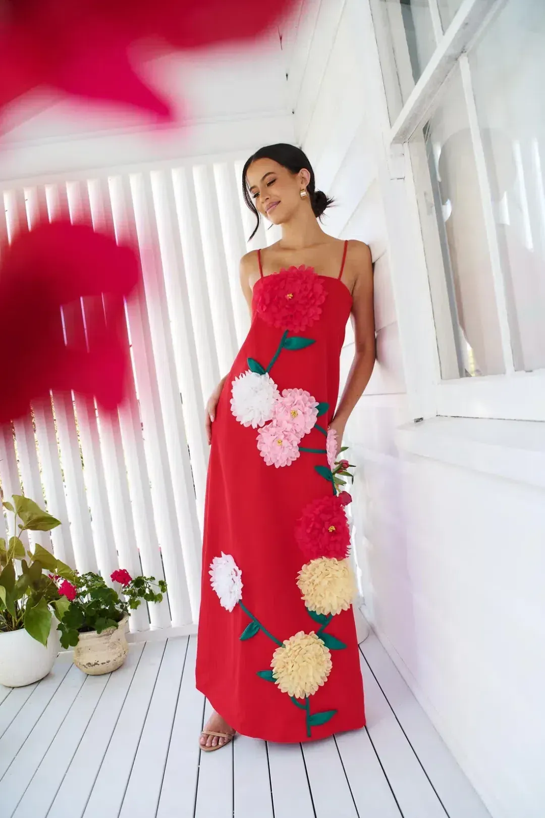 ELLIATT BUTTERCUP EMBROIDERED DRESS SIZE S / 8 RED for rent on The Volte - main image