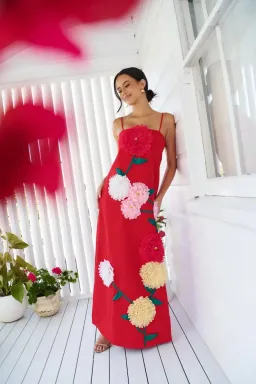 ELLIATT BUTTERCUP EMBROIDERED DRESS SIZE S / 8 RED for rent on The Volte - image 1