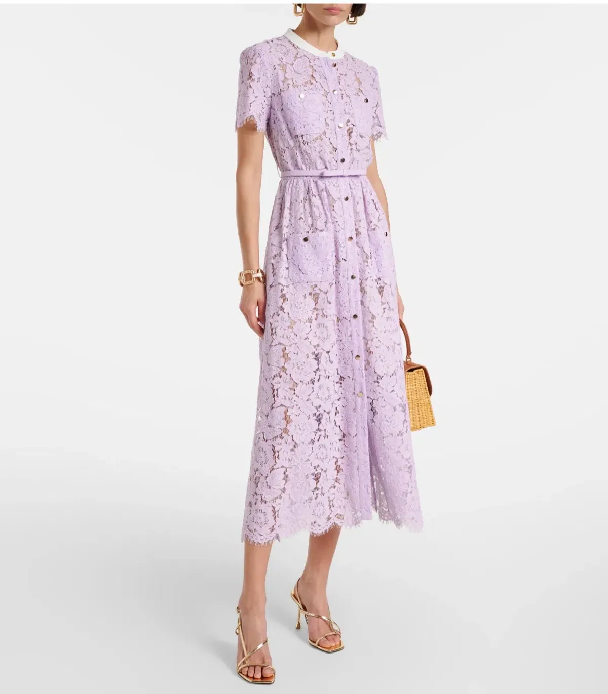 Self Portrait Belted lace midi dress lilac - Image 1