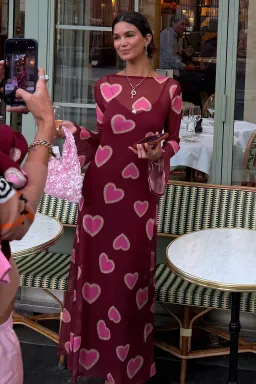 Burgundy Hearts Aria Mesh Dress for rent on The Volte - image 1