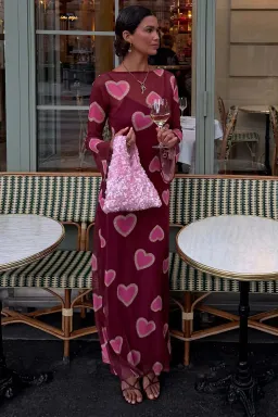 Burgundy Hearts Aria Mesh Dress for rent on The Volte - image 2