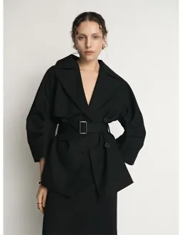 Veronika Maine Cocoon Sleeve Cropped Trench Black Size 6 for rent on The Volte - image 1