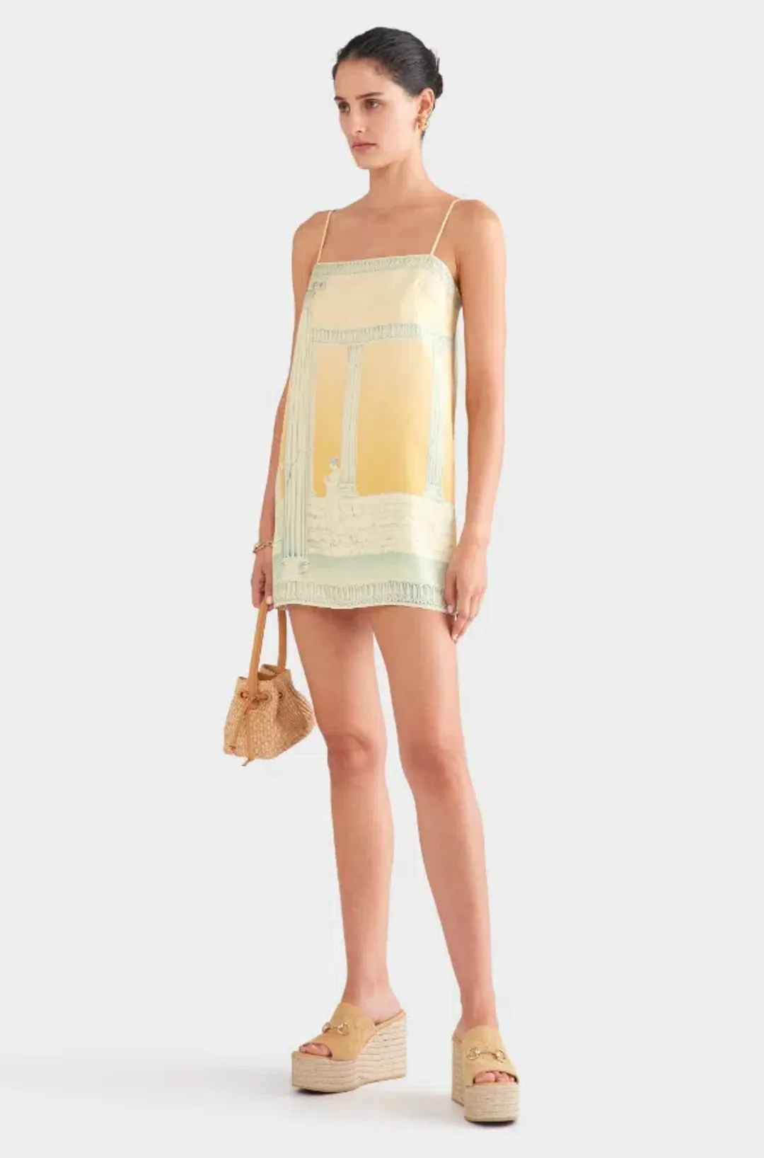 Venroy Silk Twill Mini Dress in Ancient Greek Orange Sunset Yellow Size Small / S / AU 8 for rent on The Volte - main image