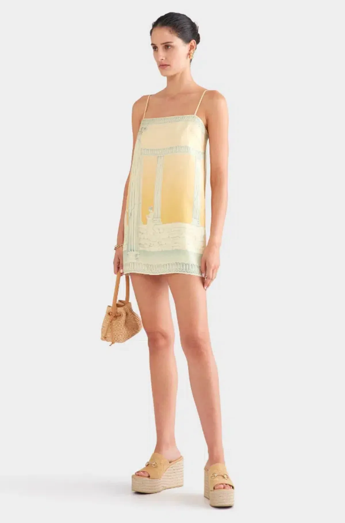 Venroy Silk Twill Mini Dress in Ancient Greek Orange Sunset Yellow Size Small / S / AU 8 for rent on The Volte - main image