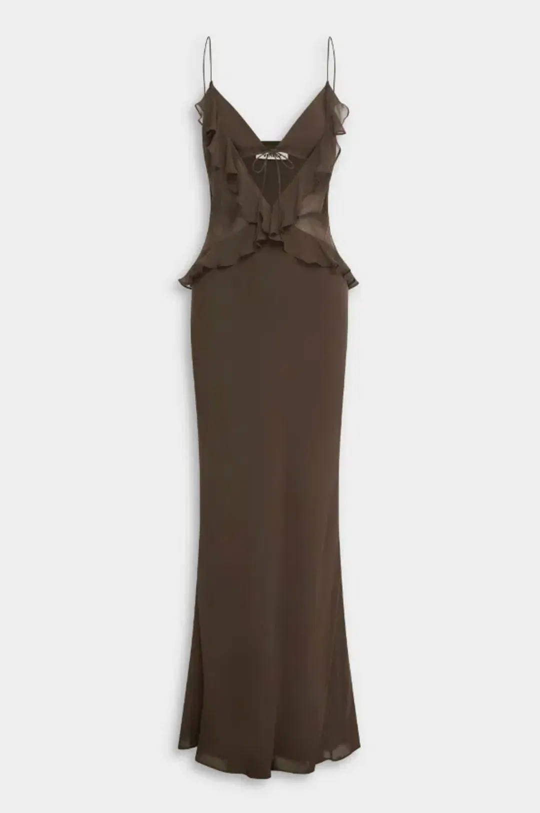 Venroy Silk Bralette Ruffle Maxi Dress in Brown Size S / AU 8 for rent on The Volte - main image