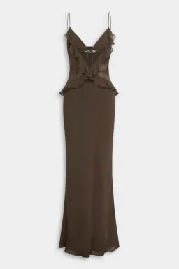 Venroy Silk Bralette Ruffle Maxi Dress in Brown Size S / AU 8 for rent on The Volte - image 4