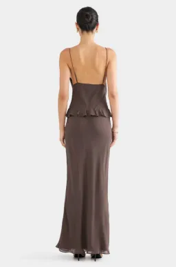 Venroy Silk Bralette Ruffle Maxi Dress in Brown Size S / AU 8 for rent on The Volte - image 2