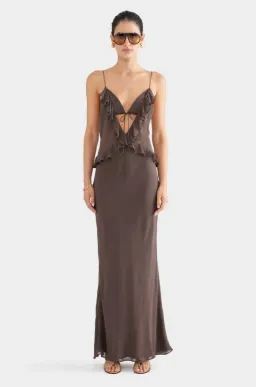 Venroy Silk Bralette Ruffle Maxi Dress in Brown Size S / AU 8 for rent on The Volte - image 1