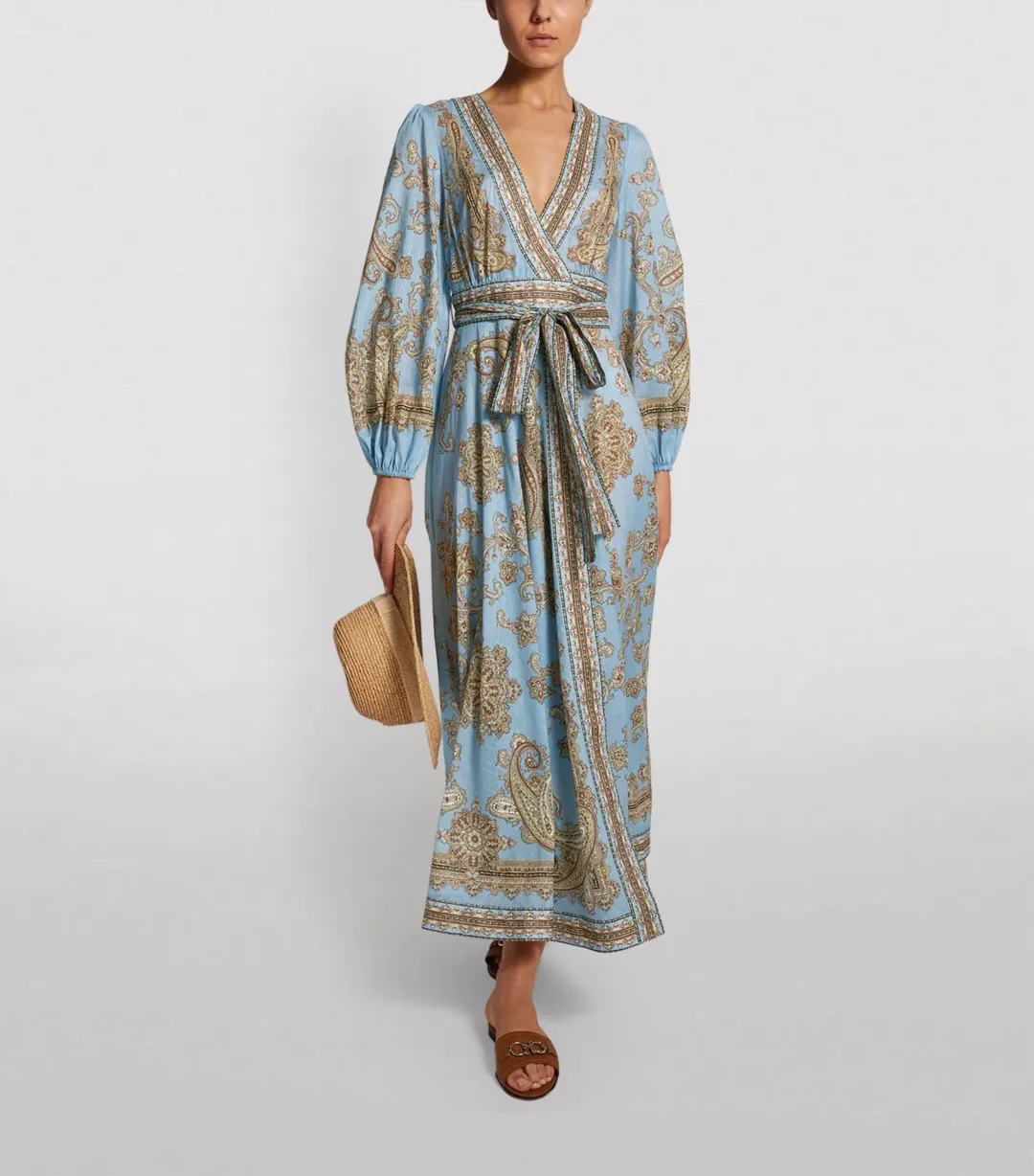 Zimmermann Fiesta Wrap Long Dress Aqua Paisley Size 0 / AU 8 for rent on The Volte - main image