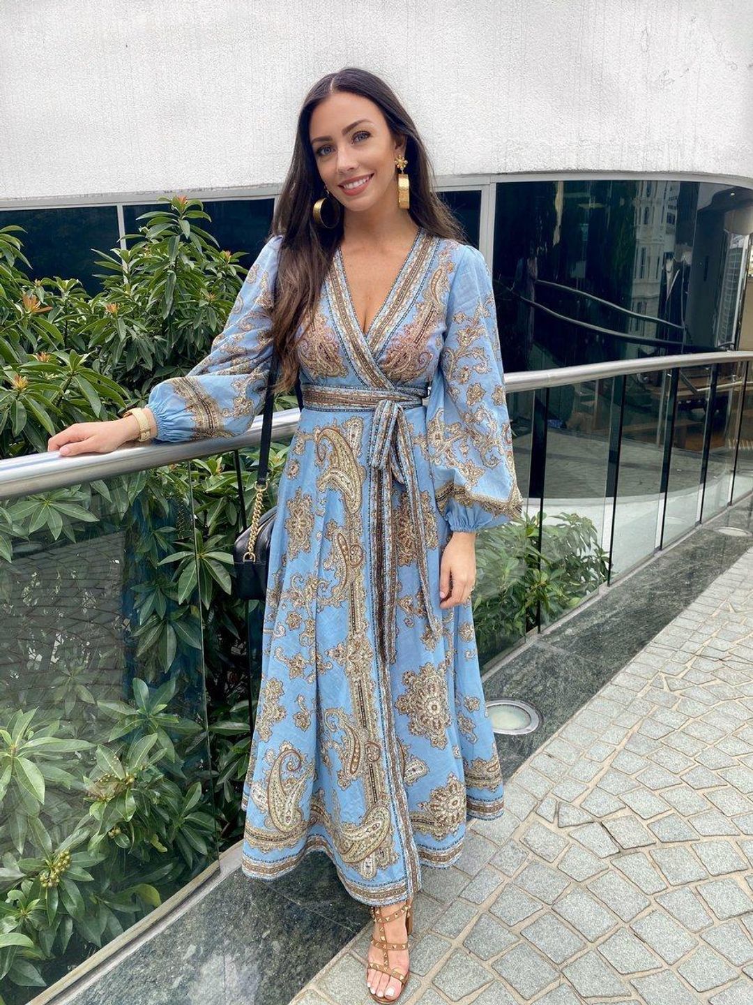 Zimmermann Fiesta Wrap Long Dress Aqua Paisley Size 0 / AU 8 for rent on The Volte - main image